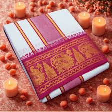 [DH0014] Plain Dhotis - Printed - Blue - Silk - 3.0m