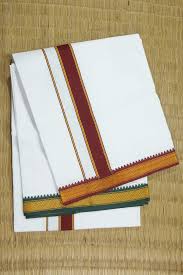 [DH0018] Traditional Dhoti - Striped - Red - Cotton-Silk - 3.0m