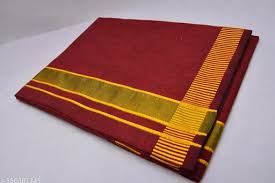 [DH0023] Handloom Dhoti - Printed - Red - Silk - 2.5m