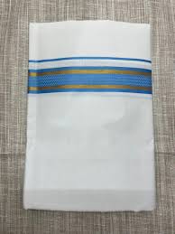 [DH0024] Plain Dhotis - Striped - Blue - Cotton-Silk - 3.0m