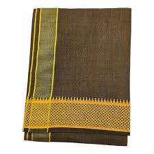 [DH0046] Silk Border Dhoti - Plain - White - Cotton - 3.0m